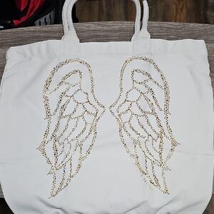 Victoria's Secret White Tote Bag with Gold Angel Wings
